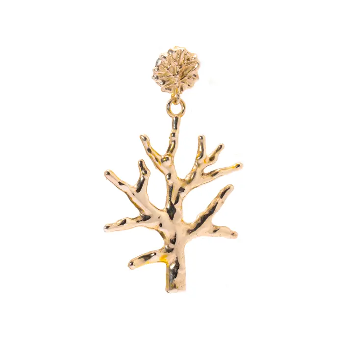 Pendente Coral Dorato Meditra, gioiello artigianale ispirato al corallo mediterraneo in finitura dorata.